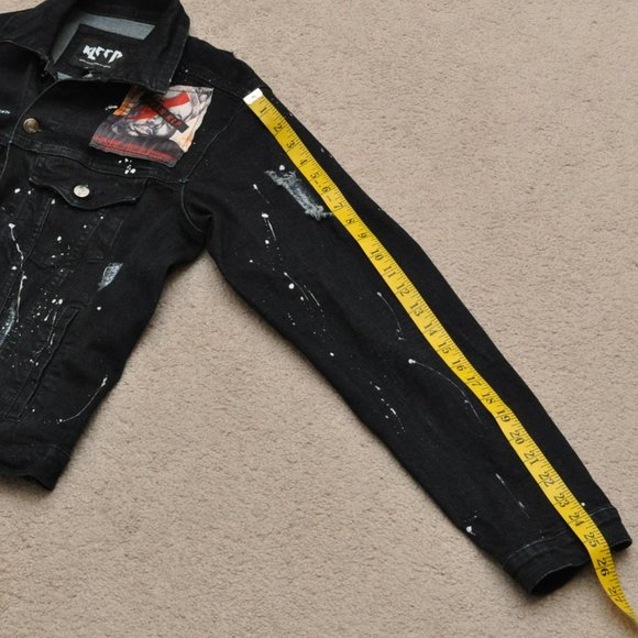 Kleep Biggie Smalls Bowie Warhol Dark Denim Jean Jacket Sz S - Picture 14 of 15